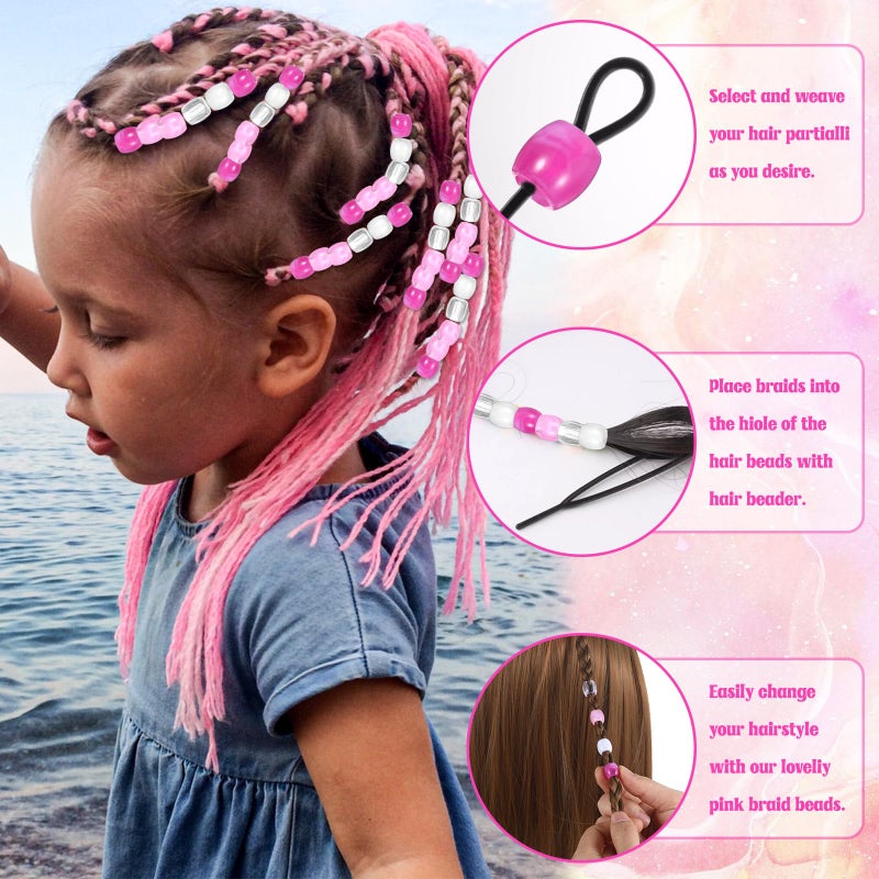 Ymapinc مجموعة خرز دريدلوك من Ymapinc، 60 قطعة، خرز بوني وردي للشعر المضفر، إكسسوارات رائعة للرجال والنساء (شفاف + أبيض + وردي + وردي فاتح) - Image 3